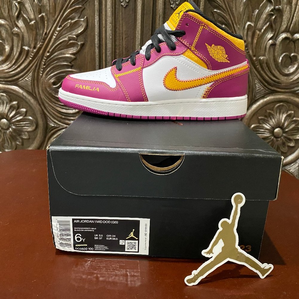 Nike Air Jordan 1 Mid DOD (GS) Dia de Muertos - Youth 6/Women's 7.5/Men's 6